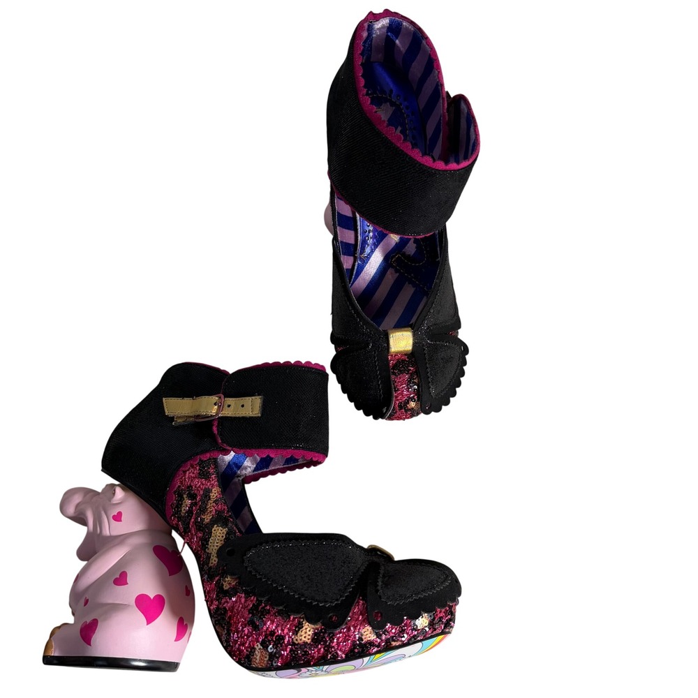 Irregular Choice Hippo Pink Heart Character Heel Sequin Ankle Strap Pump Size 41